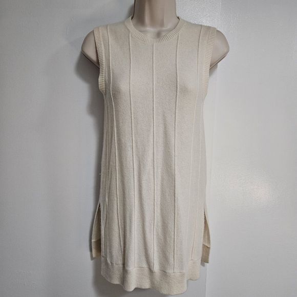 Theory Sweaters - Theory Size Small Ivory Meenaly 100% Cashmere Ribbed Shell Sleeveless Sweater